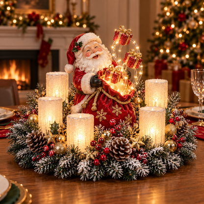 🎅🎄 Glowing Christmas Centerpiece with Warm Flameless Candlelight ✨🕯️