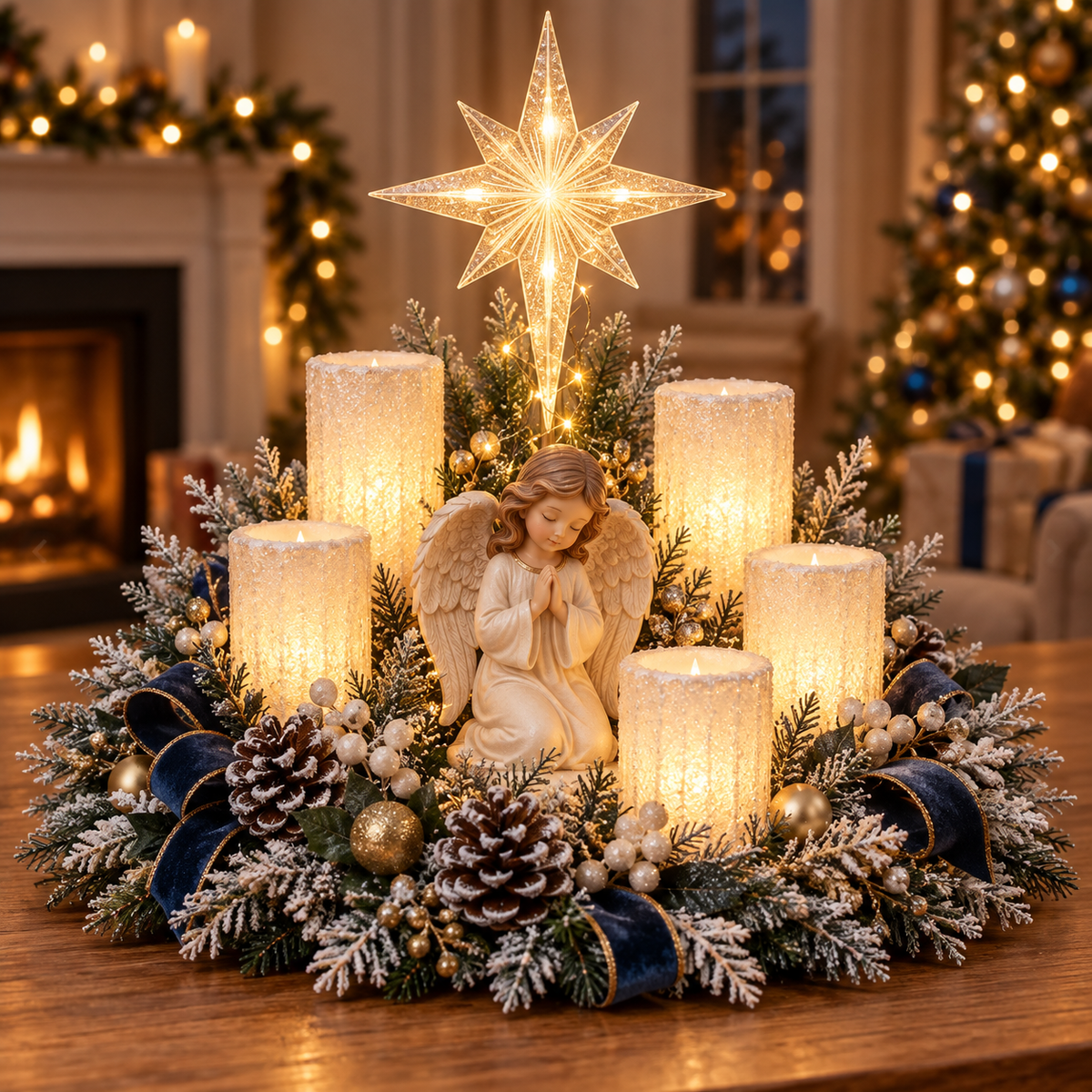 🎅🎄 Glowing Christmas Centerpiece with Warm Flameless Candlelight ✨🕯️