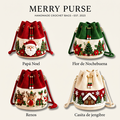 🎄 Merry Christmas Crochet Bucket Bag – Festive Holiday Crossbody Purse