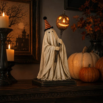 🎃Lighted Vintage Ghost Figurine with Glowing Pumpkin Staff🔥BUY 2 GET 10% OFF