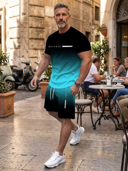 49%off⚡ Men’s Gradient Short Sleeve Tracksuit 2-Piece Set