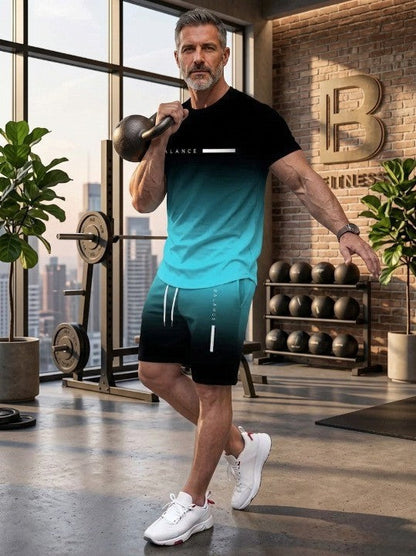49%off⚡ Men’s Gradient Short Sleeve Tracksuit 2-Piece Set