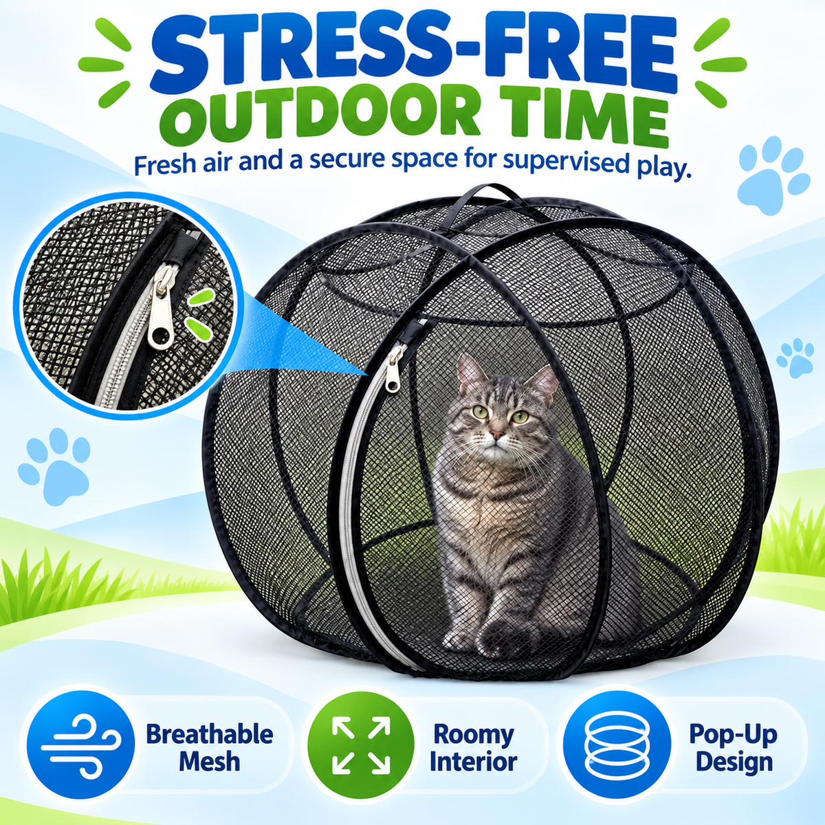 🐱🌿 FreshAir Cat Haven – Pop-Up Mesh Playpen