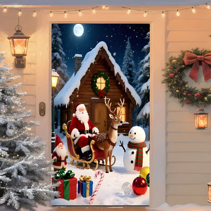 🎅 Santa & Reindeer Christmas Door Cover – Instant Holiday Door Makeover