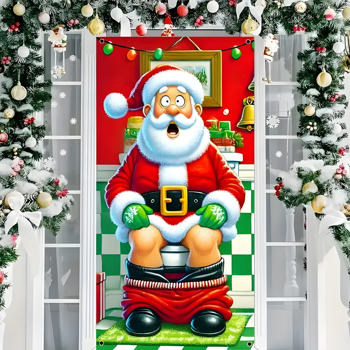 🎅 Santa & Reindeer Christmas Door Cover – Instant Holiday Door Makeover