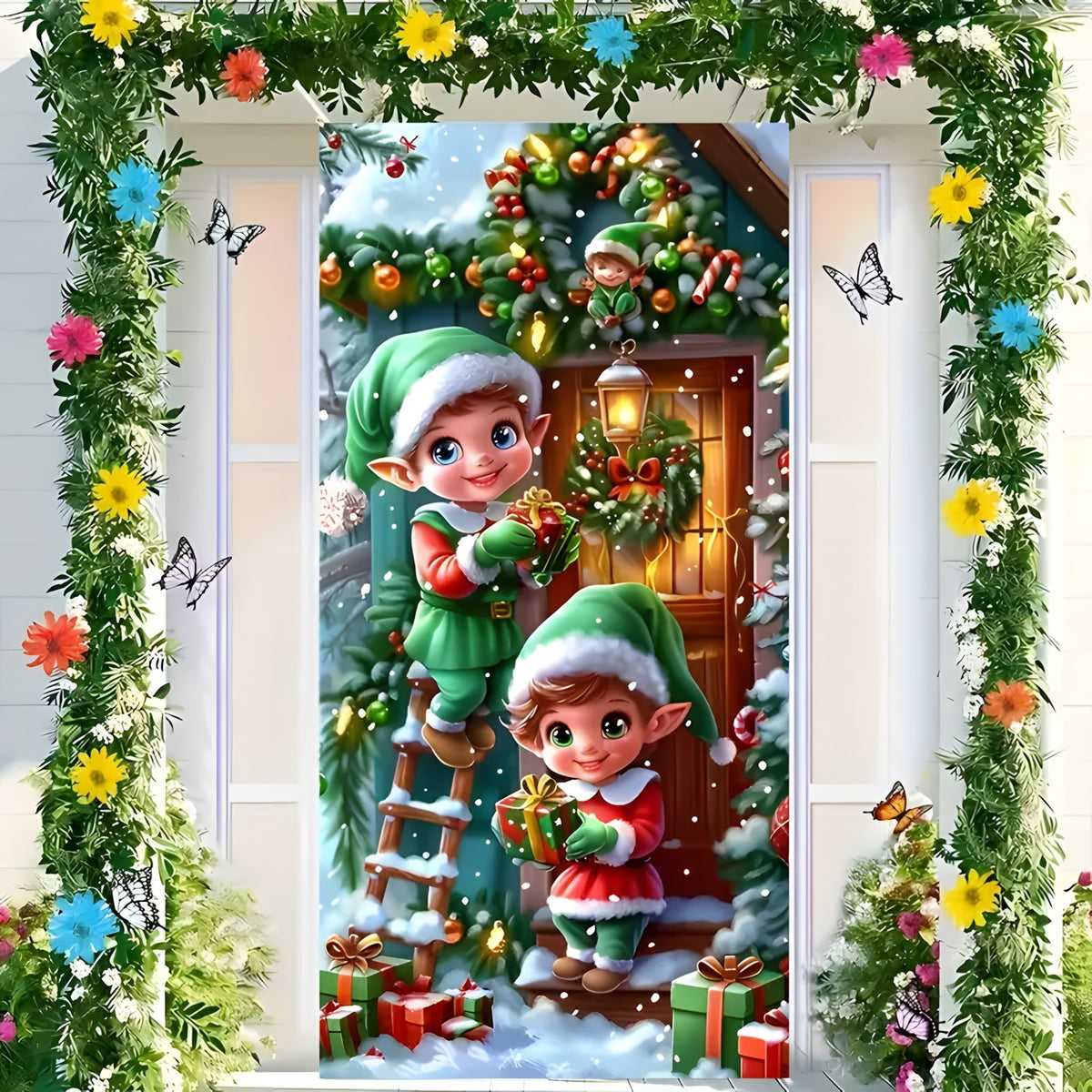 🎅 Santa & Reindeer Christmas Door Cover – Instant Holiday Door Makeover