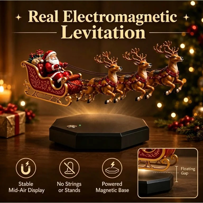 🎅 Floating Santa Sleigh with 4 Reindeer – Magnetic Levitation Christmas Display 💗Buy Two Free Shipping