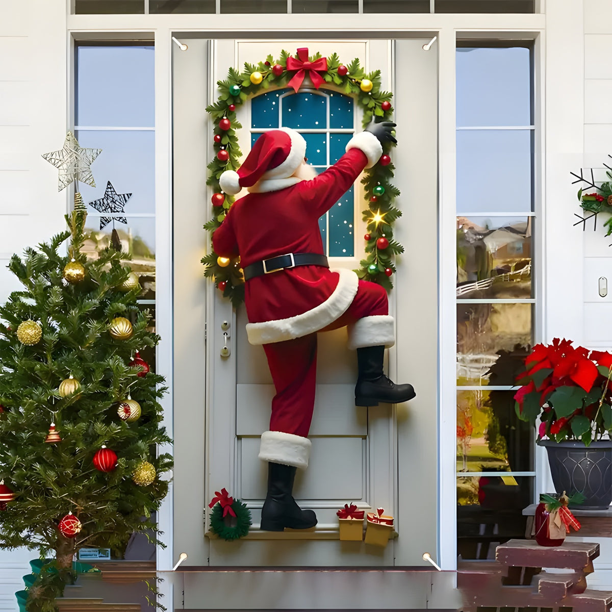 🎅 Santa & Reindeer Christmas Door Cover – Instant Holiday Door Makeover