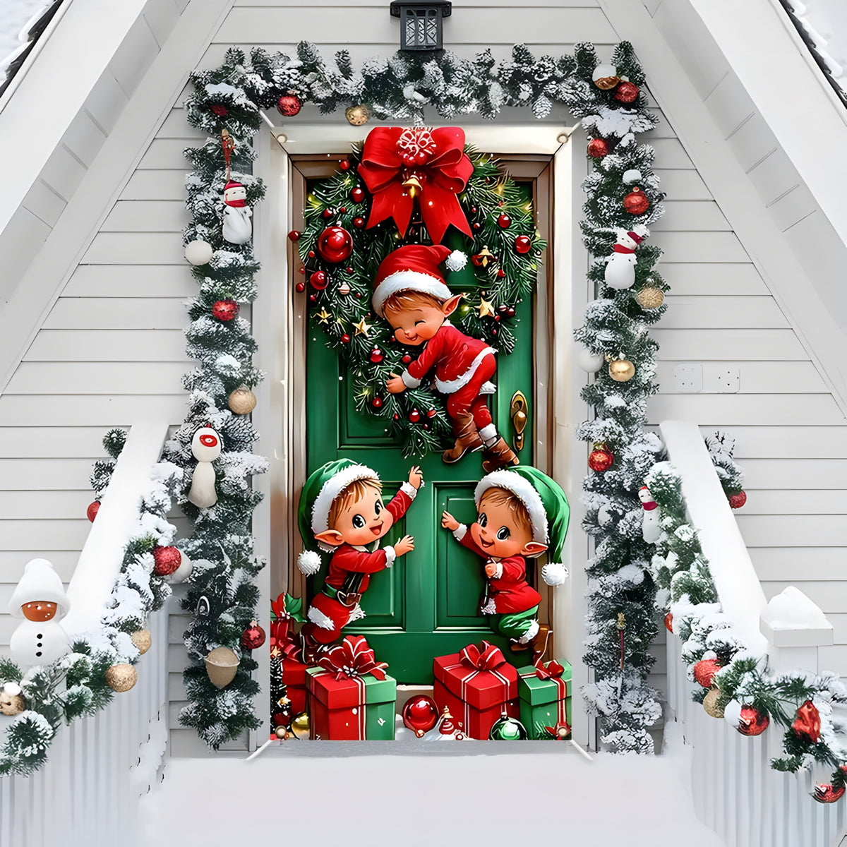 🎅 Santa & Reindeer Christmas Door Cover – Instant Holiday Door Makeover