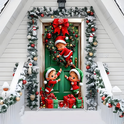 🎅 Santa & Reindeer Christmas Door Cover – Instant Holiday Door Makeover