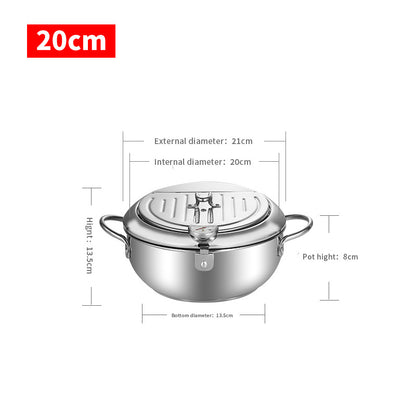 🍤 Stainless Steel Fryer Pot with Thermometer & Drain Rack – Crispy Frying Made Easier