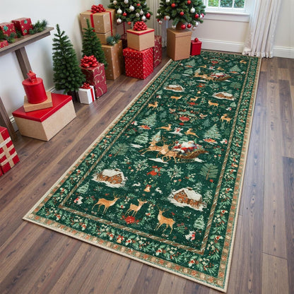 🎄 Vintage Christmas Runner Rug – Washable Non-Slip Holiday Hallway Carpet