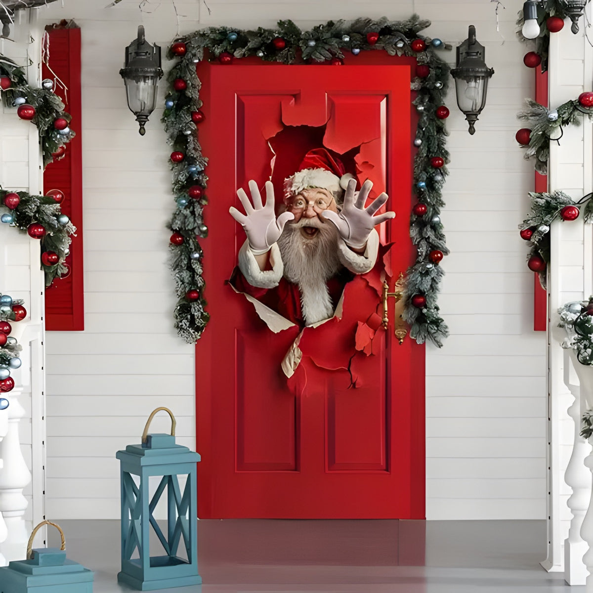 🎅 Santa & Reindeer Christmas Door Cover – Instant Holiday Door Makeover