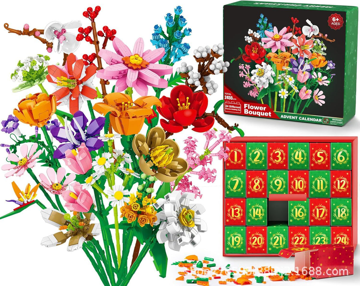 🌸 2026 Flower Bouquet Building Block Advent Calendar – 24 Days of Christmas Creativity