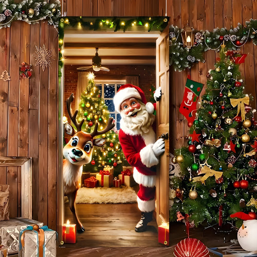 🎅 Santa & Reindeer Christmas Door Cover – Instant Holiday Door Makeover