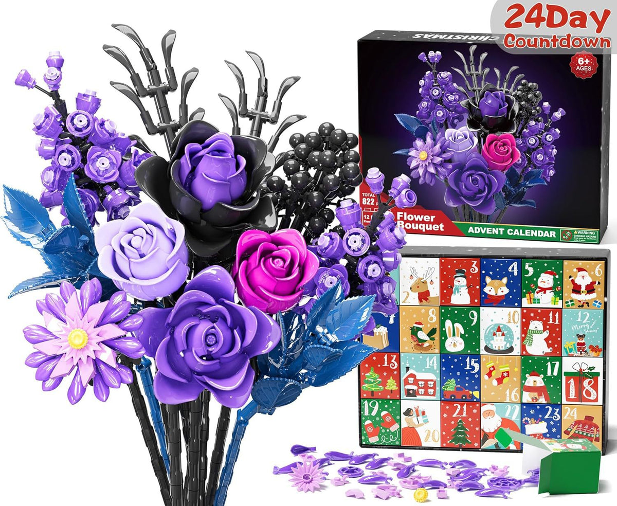 🌸 2026 Flower Bouquet Building Block Advent Calendar – 24 Days of Christmas Creativity
