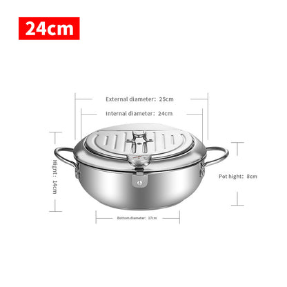 🍤 Stainless Steel Fryer Pot with Thermometer & Drain Rack – Crispy Frying Made Easier