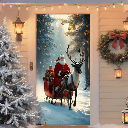 🎅 Santa & Reindeer Christmas Door Cover – Instant Holiday Door Makeover