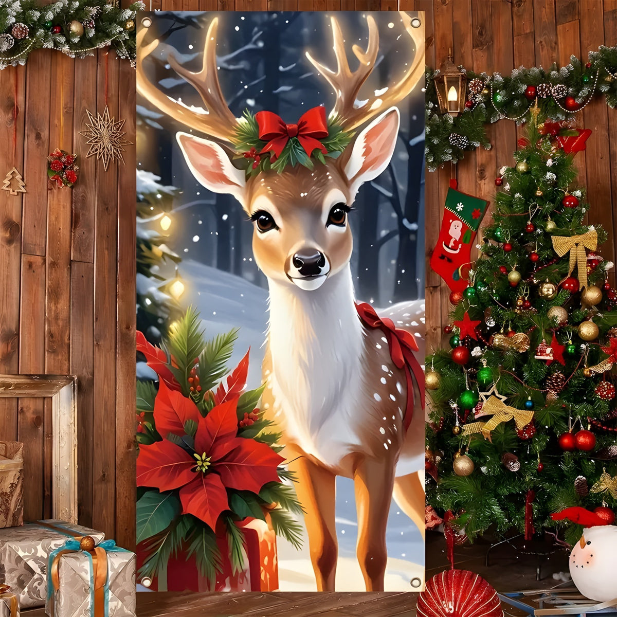 🎅 Santa & Reindeer Christmas Door Cover – Instant Holiday Door Makeover