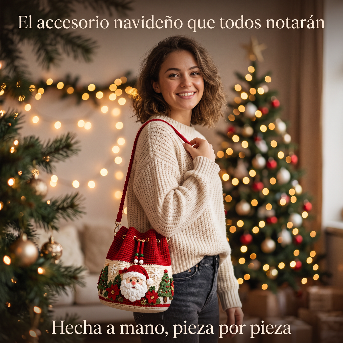 🎄 Merry Christmas Crochet Bucket Bag – Festive Holiday Crossbody Purse
