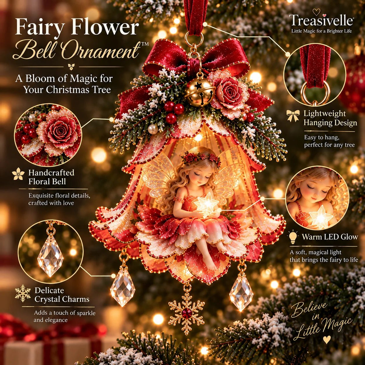 ⏳ Last Day 49% OFF – 🧚 Enchanted Fairy Bell Christmas Ornament™ | 7 Light-Up Floral Designs with Warm LED Glow & Crystal Charms ✨