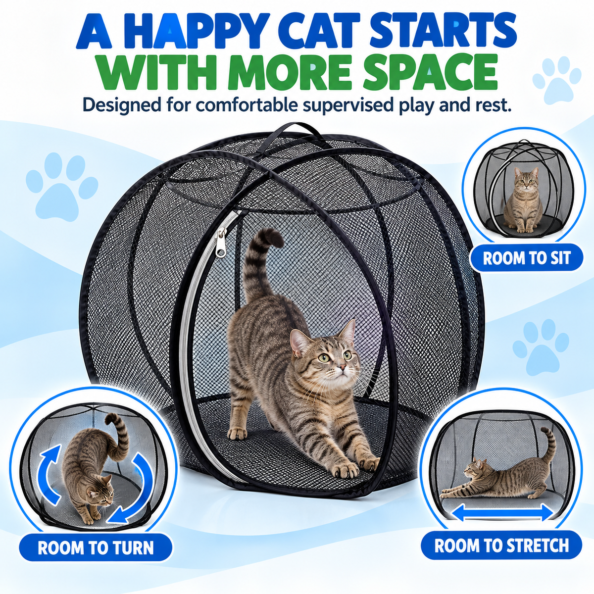 🐱🌿 FreshAir Cat Haven – Pop-Up Mesh Playpen
