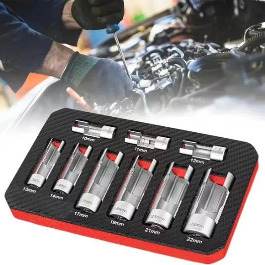 🔧 9-Piece Open-Side Fuel Line Socket Set | 10–22mm Diesel Injector Wrench Kit