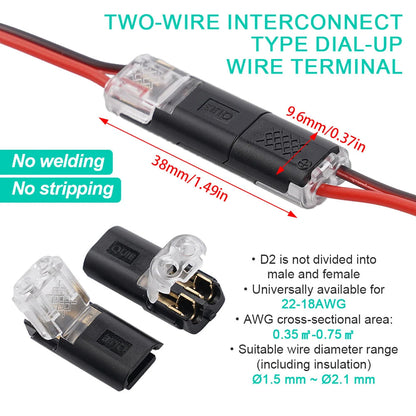 🔌 D2 2-Pin Quick Wire Connectors | No Stripping or Soldering
