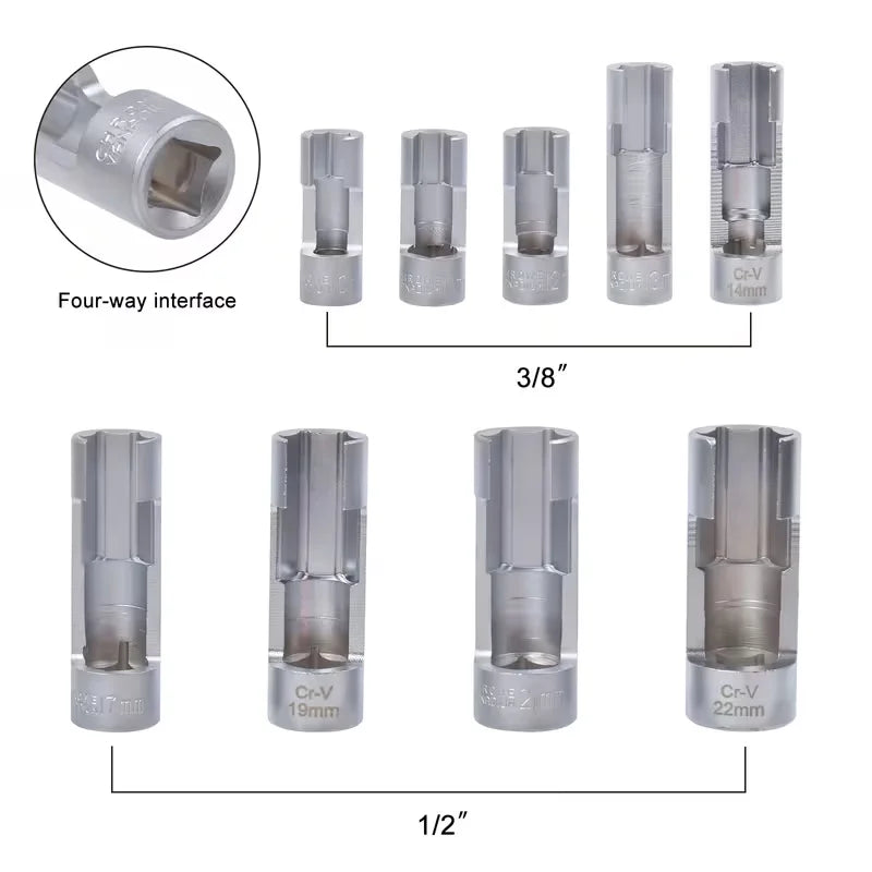 🔧 9-Piece Open-Side Fuel Line Socket Set | 10–22mm Diesel Injector Wrench Kit