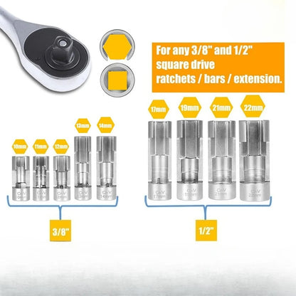🔧 9-Piece Open-Side Fuel Line Socket Set | 10–22mm Diesel Injector Wrench Kit