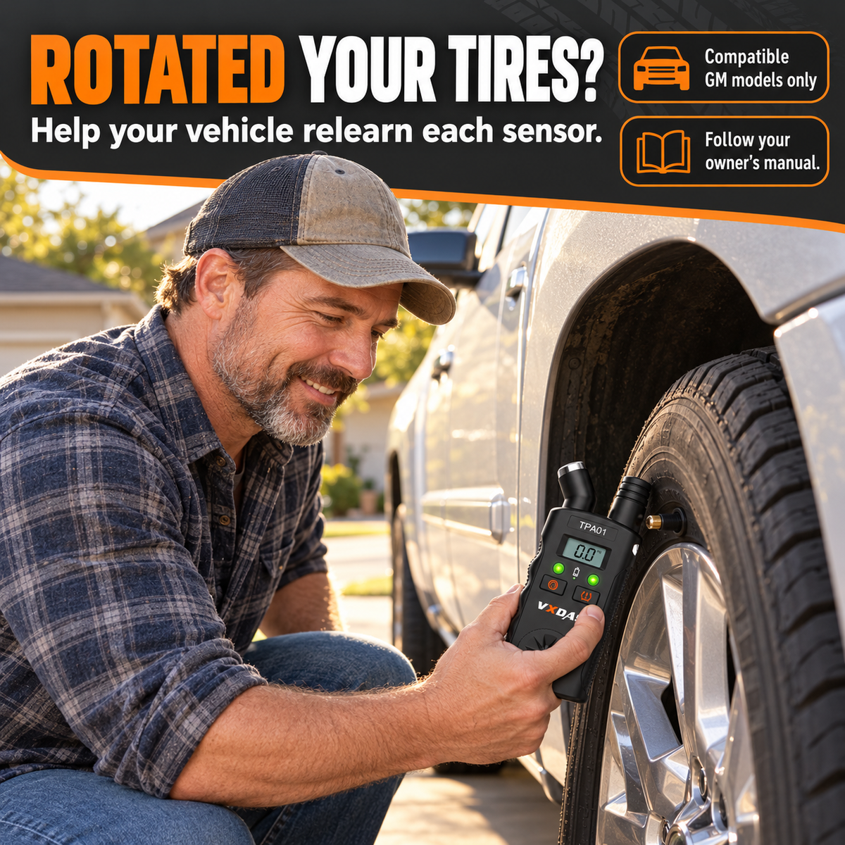 🚗 2-in-1 TPMS Relearn Tool & Digital Tire Pressure Gauge for GM