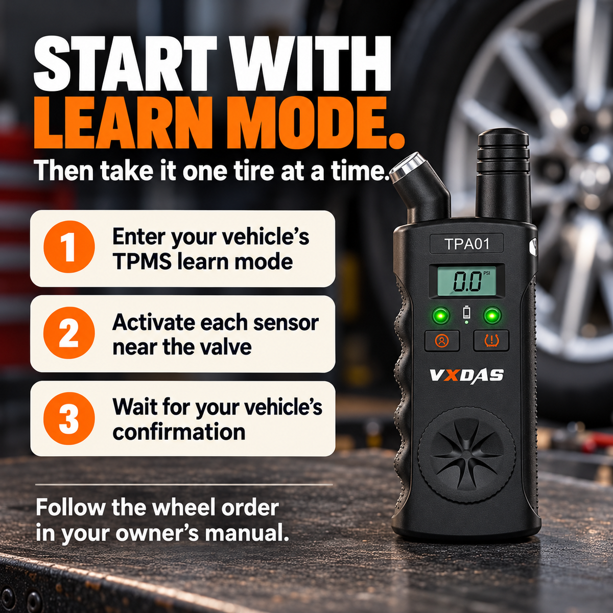 🚗 2-in-1 TPMS Relearn Tool & Digital Tire Pressure Gauge for GM