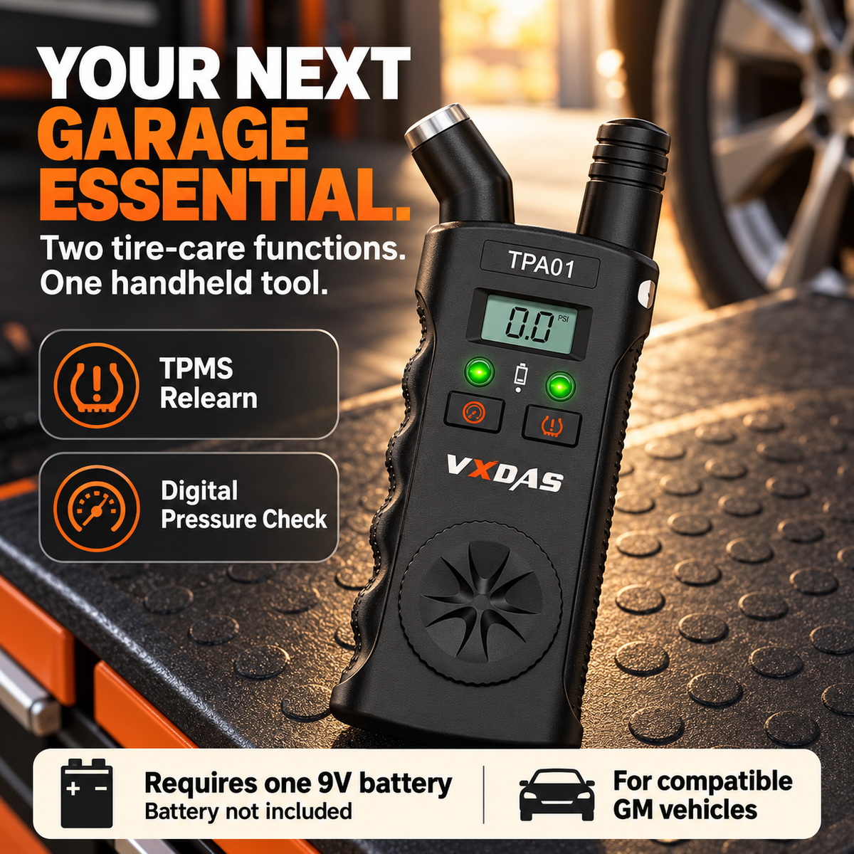 🚗 2-in-1 TPMS Relearn Tool & Digital Tire Pressure Gauge for GM
