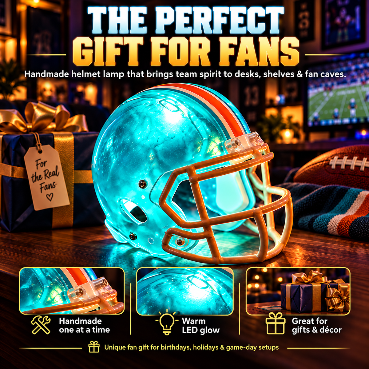 🏈 Handmade Football Helmet Lamp – LED Team Fan Cave Light with 32 Team Styles