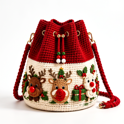 🎄 Merry Christmas Crochet Bucket Bag – Festive Holiday Crossbody Purse