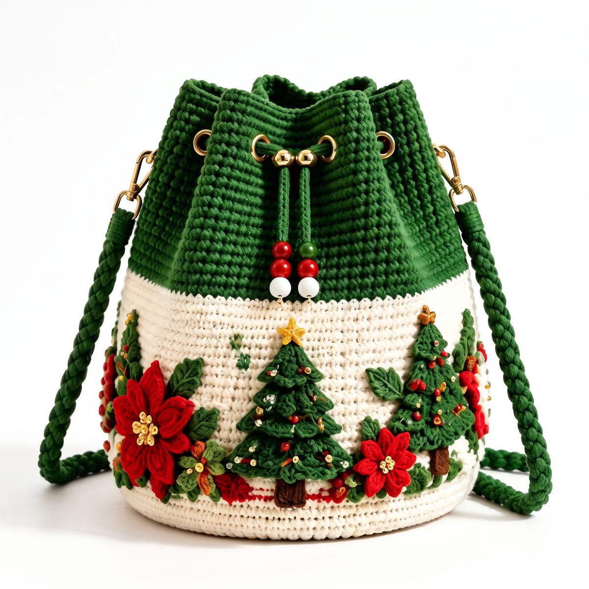🎄 Merry Christmas Crochet Bucket Bag – Festive Holiday Crossbody Purse