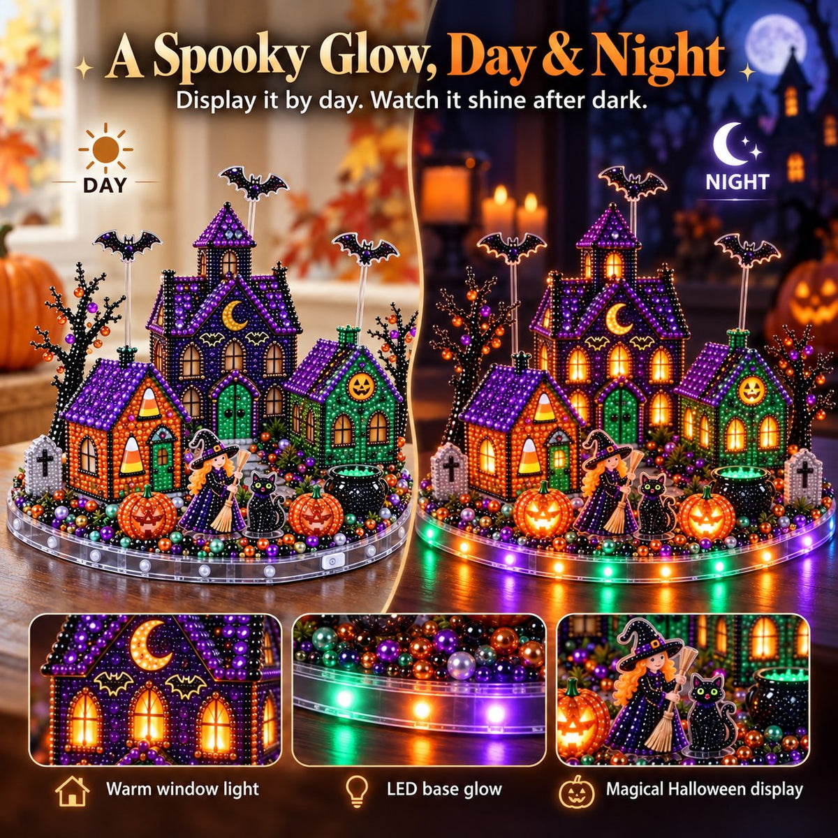 Halloween Diamond Art Village Day and Night