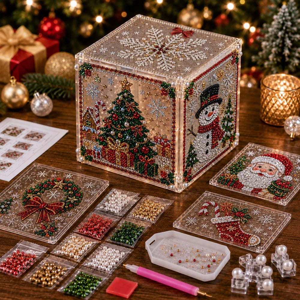 🎄✨ 3D Light-Up Christmas Diamond Painting Gift Box DIY Kit – Sparkling Holiday Craft Decor