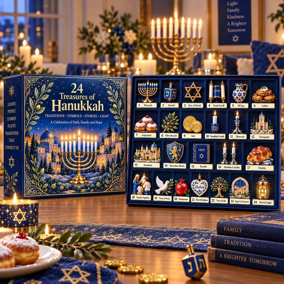 🕎24 Treasures of Hanukkah – Traditions, Symbols & Light Countdown Calendar