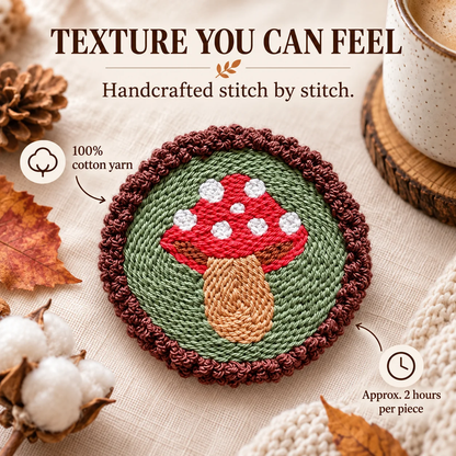 🍂 Handmade Autumn Punch Needle Coasters – Cozy Fall Coffee Mug Mat & Seasonal Home Decor