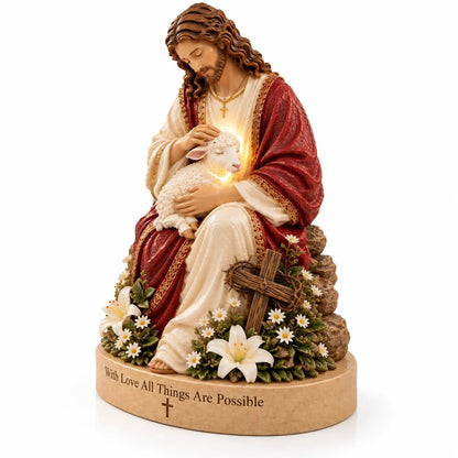 ✝️🔥 50K+ Sold! 👼 Jesus & Lamb Lighted Sea Glass Statue — A Beautiful Symbol of Faith（副本）