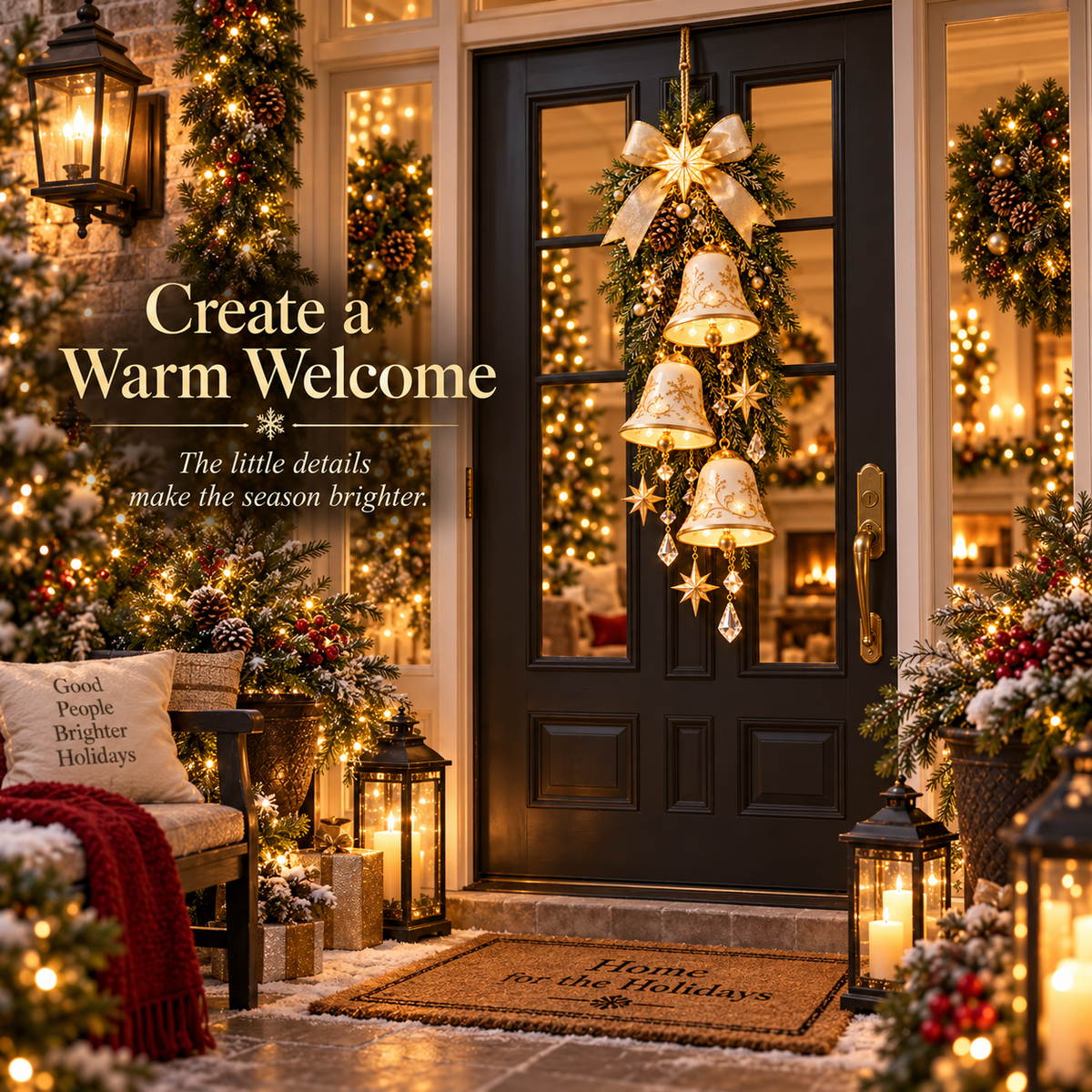 🔔✨Last Day 49% OFF✨✨ Golden Bell Blessing Cascade™ – Lighted Christmas Door Decor