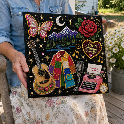 💥 LAST DAY 49% OFF – 🎶 Country Music 3D Pearl Art Kit 💎 – DIY Flocked Canvas Tribute Craft with Resin Pearls