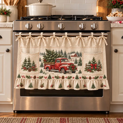 🎄 Christmas Kitchen Tie-On Skirt | Festive Holiday Designs with Pockets & Ruffled Trim ✨