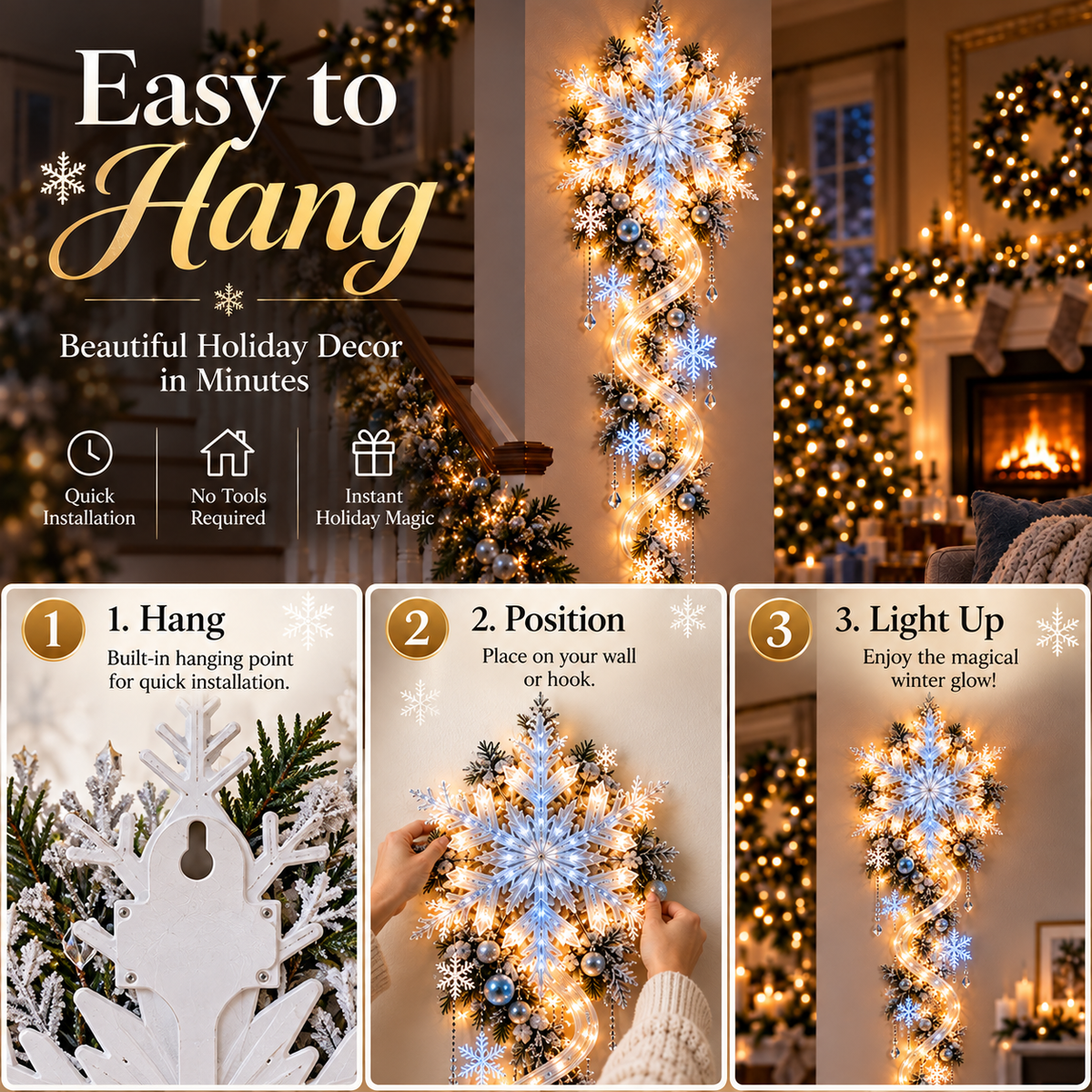 ❄️ Giant Snowflake Blizzard Trail™ Lighted Christmas Wall Decor