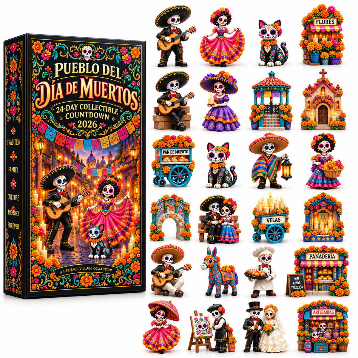 💀🌼24-Day Day of the Dead Collectible Countdown Calendar with 24 Unique Miniatures