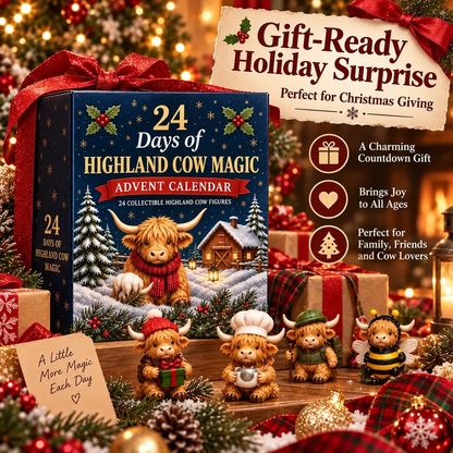 🐮 24-Day Highland Cow Christmas Advent Calendar – Festive Collectibles & Holiday Surprises