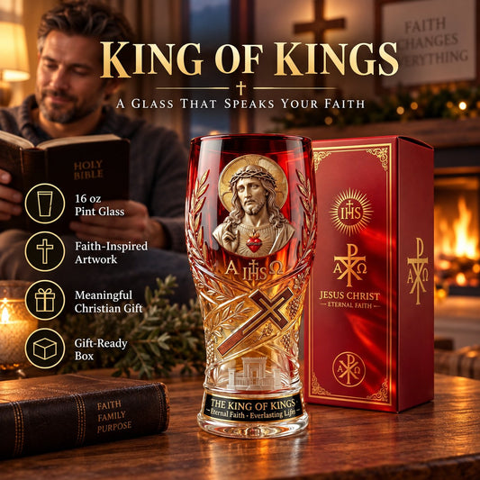 Jesus Christ King of Kings Pint Glass – 16 oz Christian Faith Drinkware & Inspirational Gift