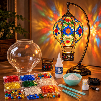 ⏳ Last Day 49% OFF – 🎨 Beginner-Friendly Turkish Mosaic Hot Air Balloon Lamp DIY Kit | Complete Kit with Mosaic Pieces, Tools & USB Light Included ✨