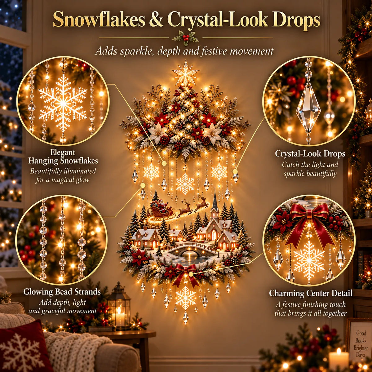🎄 Illuminated Christmas Tree & Village Wall Hanging